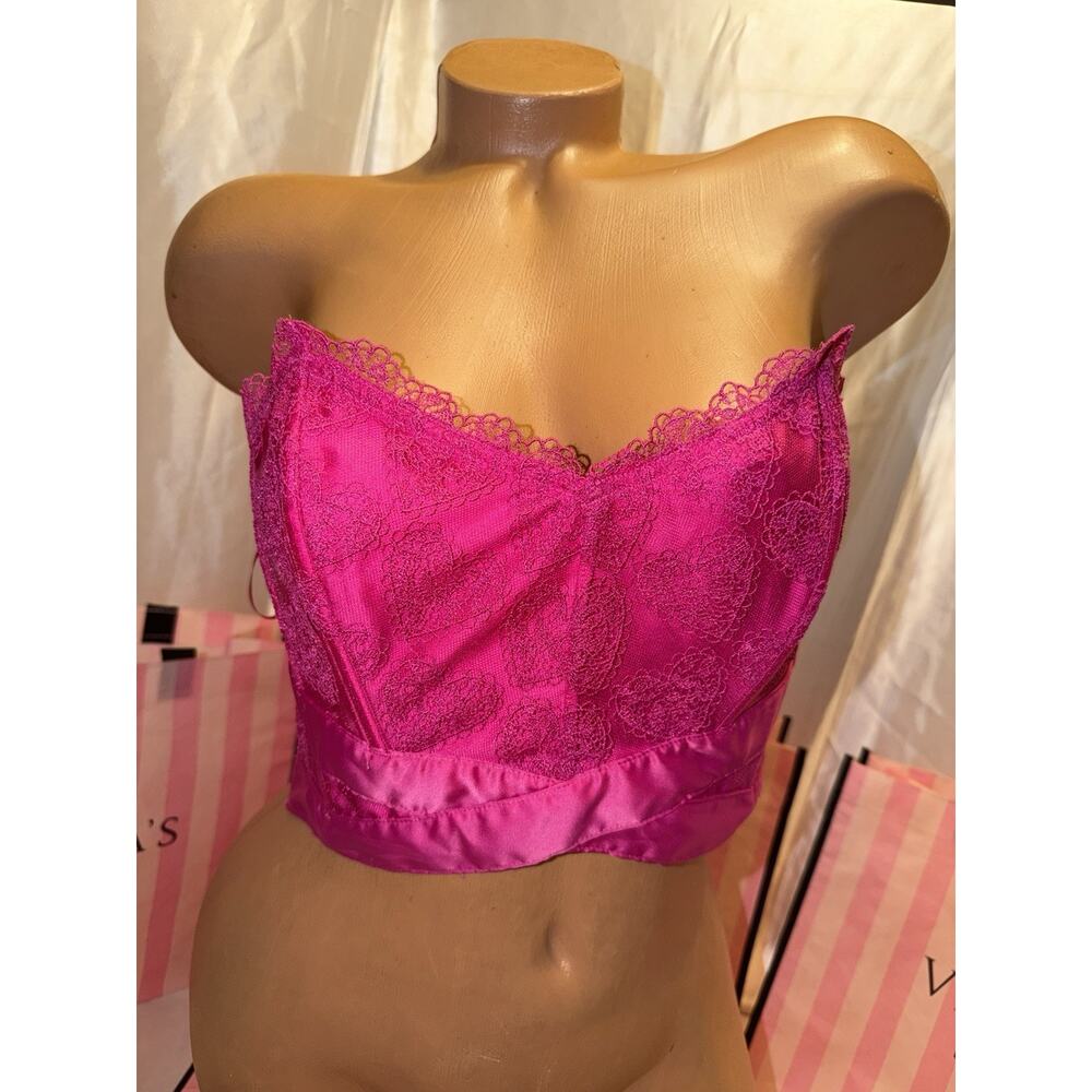 Victorias Secret Bra Top Corset Clubbing Top Hot Pink Lace Up Large